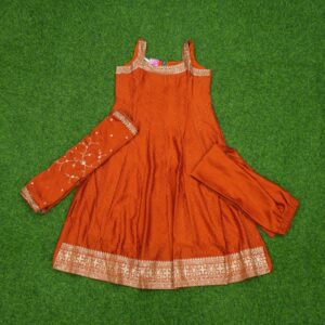 Orange Color Umbrella Design Party Wear Dress