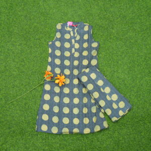 Grey and Cream Color Polka Dot 2-Piece Designer Dress