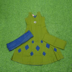 Olive Green & Navy Blue 3-Piece Cotton Designer Dress