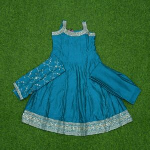 Blue Color Umbrella Design Party Wear Dress