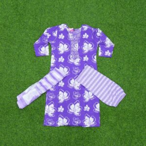 Violet Color Pure Cotton Floral Designer Dress