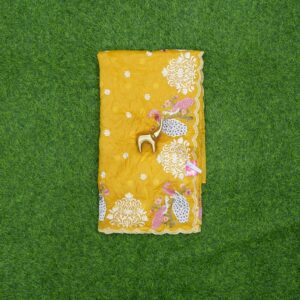 Yellow Color Designer Hand Embroidered Organza Work Saree