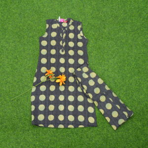Black and Cream Color Polka Dot 2-Piece Designer Dress
