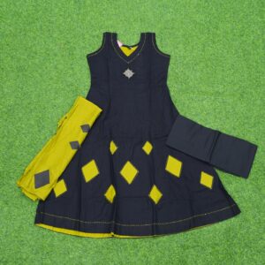 Black & Green Color 3-Piece Cotton Designer Dress