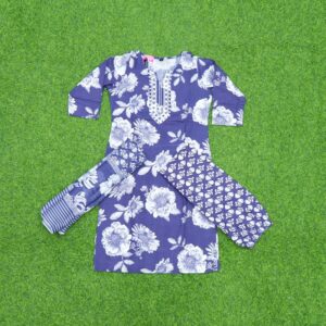 Blue Color Pure Cotton Floral Designer Dress