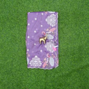 Lavender Color Designer Hand Embroidered Organza Work Saree