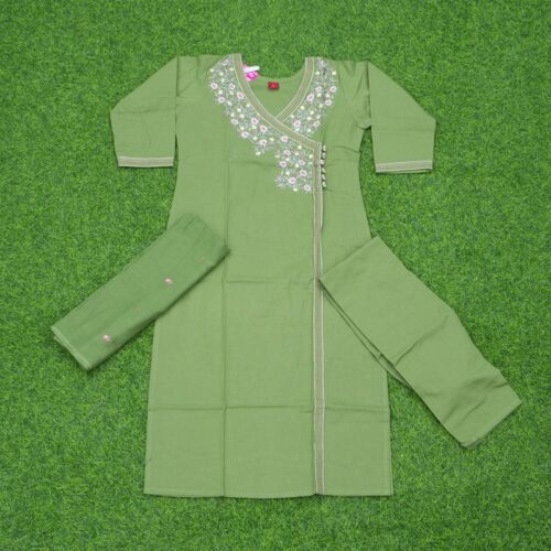 Green Color Floral Thread Embroidered Designer Dress