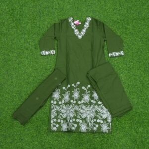 Green Color Thread Embroidered Designer Dress