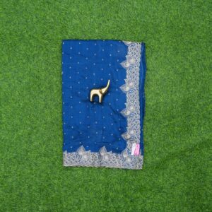 Navy Blue Vichitra Silk Saree with Zari Embroidery with Scalloped C-Pallu Border