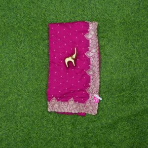 Pink Vichitra Silk Saree with Zari Embroidery with Scalloped C-Pallu Border