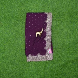 Wine Vichitra Silk Saree with Zari Embroidery with Scalloped C-Pallu Border