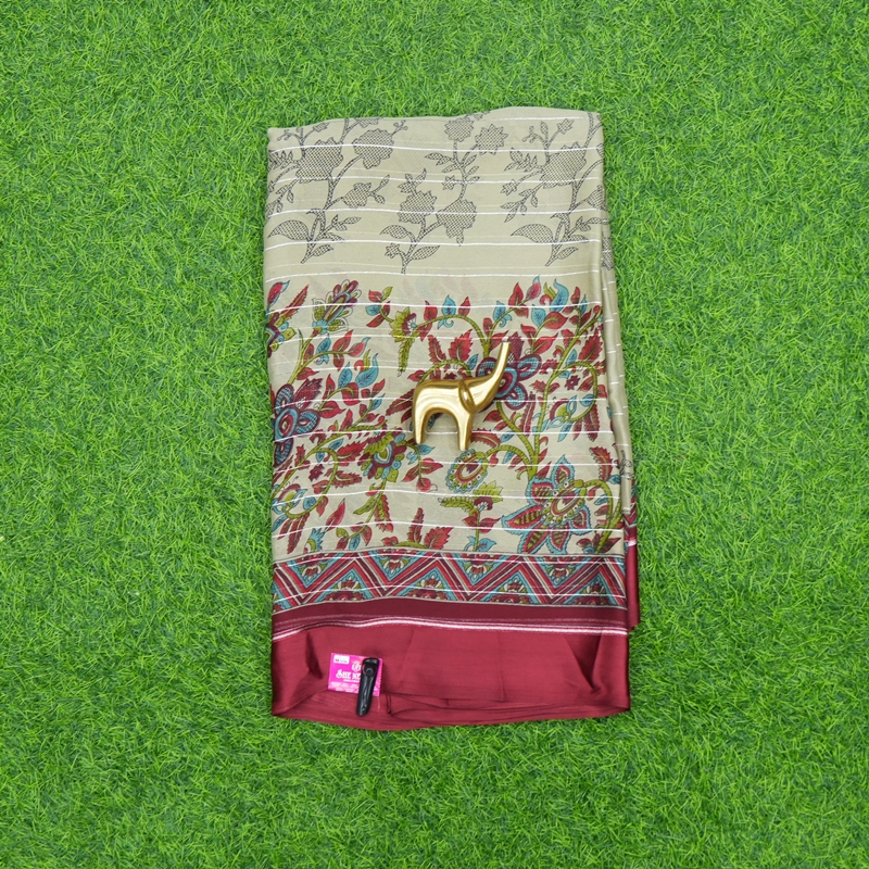 Grey and Maroon Color Designer Daily Wear Saree