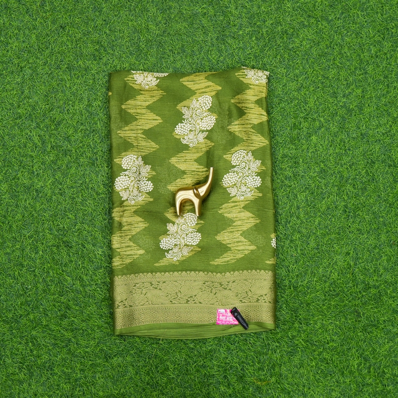 Leafy Green Color Digital Printed Designer Saree