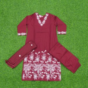 Maroon Color Thread Embroidered Designer Dress
