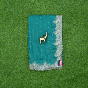 Sea Green Vichitra Silk Saree with Zari Embroidery with Scalloped C-Pallu Border