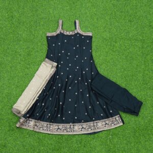 Elegant Green Anarkali Dress Set with Intricate Silver Zari Border