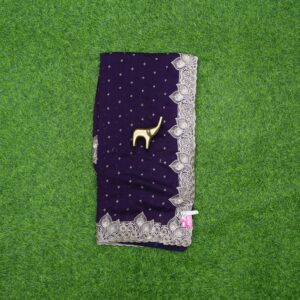 Purple Vichitra Silk Saree with Zari Embroidery with Scalloped C-Pallu Border