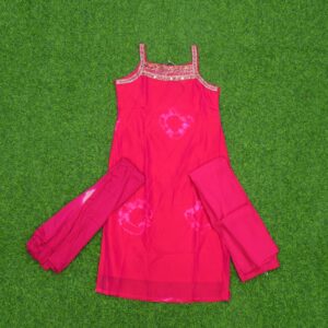 Rani Pink Color Tie-Dye Designer Party Wear Dress with Embellished Neckline