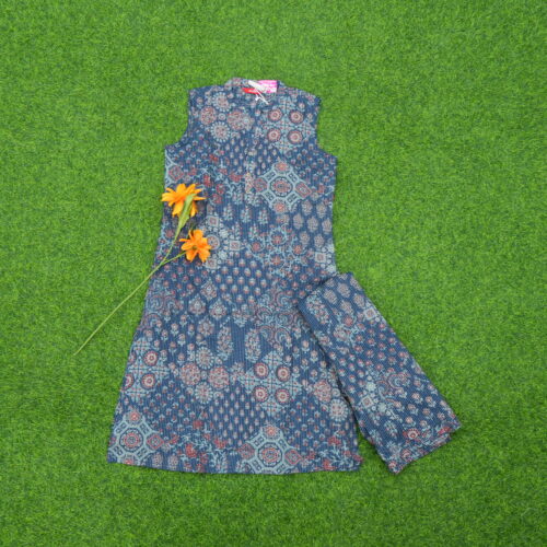 Blue Color Kalamkari Print 2-Piece Designer Dress
