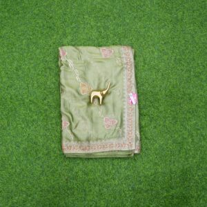 Green Color Organza Shimmer Embroidered Designer Work Saree