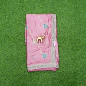 Pink Color Organza Shimmer Embroidered Designer Work Saree