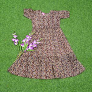 Cream Color Floral Print Designer Long Frock