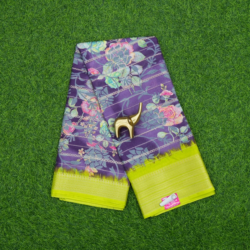 Violet and Green Color Floral Printed Designer Saree