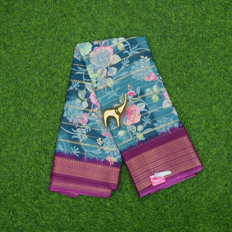Blue and Wine Color Floral Printed Designer Saree