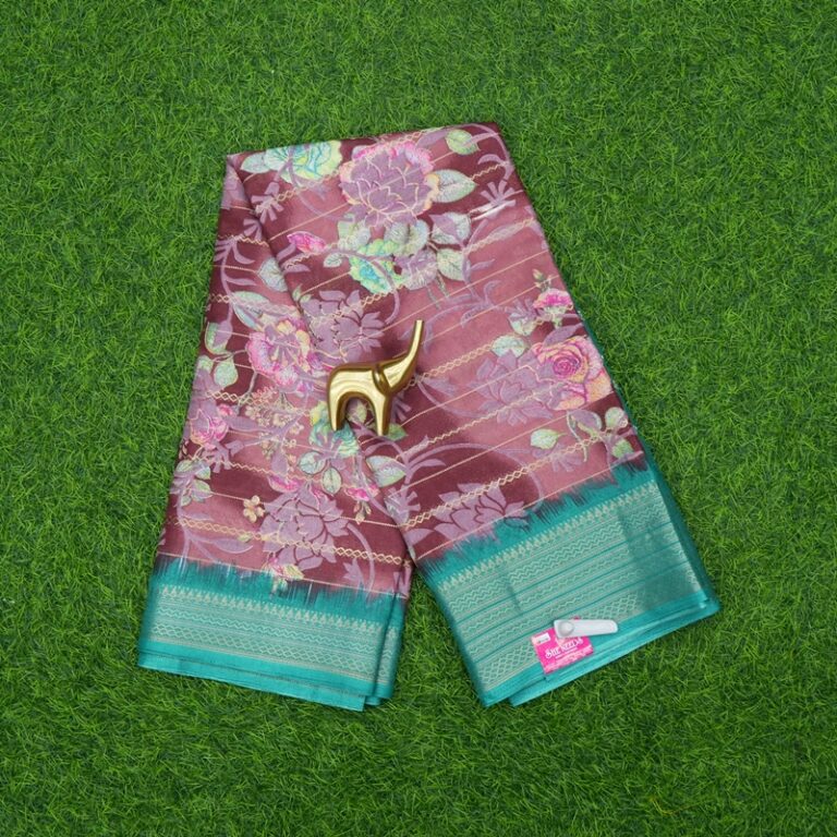 Onion Pink and Blue Color Floral Printed Designer Saree