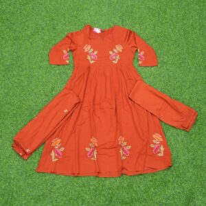 Orange Color Cotton Floral Embroidery Anarkali Designer Dress