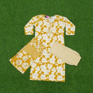 Cream and Yellow Color Floral Design Pure Cotton Dress