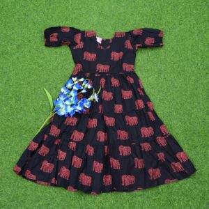 Black Color Elephant Print Designer Long Frock