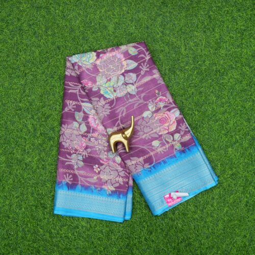 Wine and Blue Color Floral Printed Designer Saree