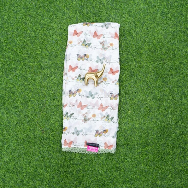 White and Light Green Color Butterfly Print Daily Wear Saree