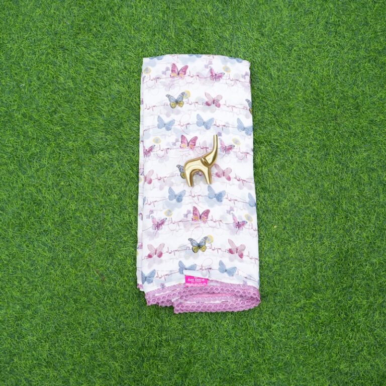 White and Pink Color Butterfly Print Daily Wear Saree