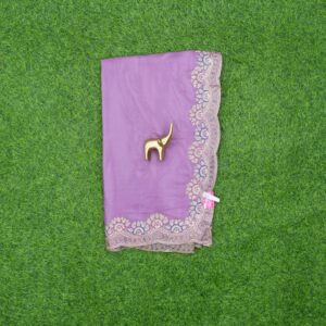 Lavender Color Crepe Satin Silk Designer Work Saree