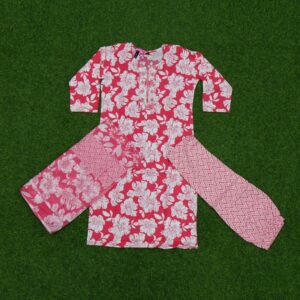 Cream and Pink Color Floral Design Pure Cotton Dress