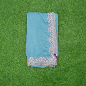 Blue Color Crepe Satin Silk Designer Work Saree
