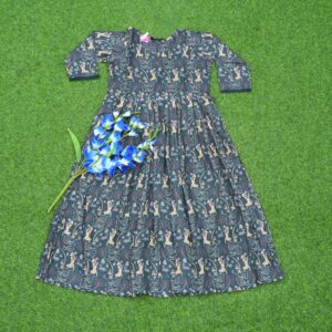 Grey Color kalamkari Print Designer Long Frock