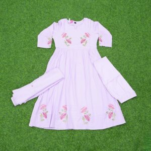 Light Lavender Color Cotton Floral Embroidery Anarkali Designer Dress