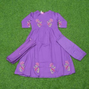 Lavender Color Cotton Floral Embroidery Anarkali Designer Dress