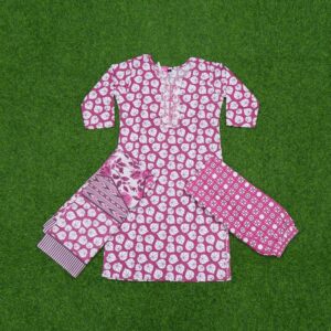 Cream and Pink Color Floral Design Pure Cotton Dress