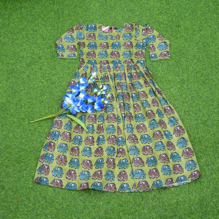 Green Color Elephant Printed Designer Long Frock