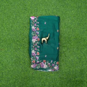 Green Tussar Silk Floral Embroidery Designer Work Saree