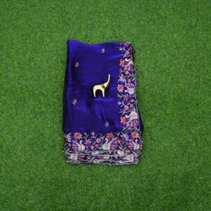 Royal Blue Tussar Silk Floral Embroidery Designer Work Saree