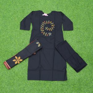 Black Color Pure Cotton Floral Embroidery Designer Dress