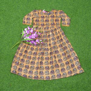 Light Peach Color Elephant Print Designer Long Frock