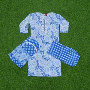 Ink Blue Color Floral Design Pure Cotton Dress