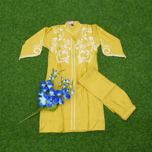 Yellow Color Thread Embroidered 2-Piece Designer Dress