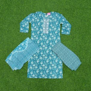Sea Green Color Floral Design Pure Cotton Dress